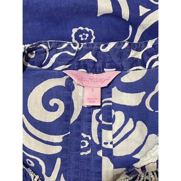 Lilly Pulitzer Sarasota Beaded Tunic Womens S Blue Shell Print - Picture 6 of 9